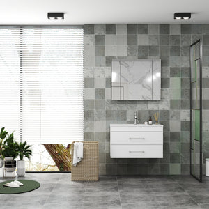 English Elm 32-Inch Wall-Mounted Bathroom Vanity With Soft-Close Drawers & Ceramic Sink For Modern Spaces W3151S00017