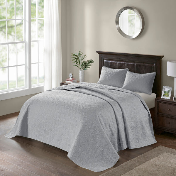 English Elm Reversible Madison Park Quebec Queen Bedspread Set with Quilted Texture, Oversized Draping and Antimicrobial Protection Grey 17.72 L x 15.35 W x 7.87 H B03597453