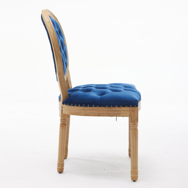 English Elm French Solid Wood Frame Antique Dining Chair with Velvet Upholstery, Nailhead Trim, Durable Spring Core Blue W1143P195872