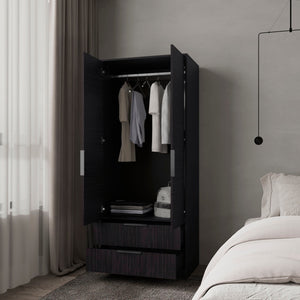 English Elm Wengue elegant 2-door 2-drawer wardrobe with hanging rod, melamine finish for sleek organized storage B062S01138