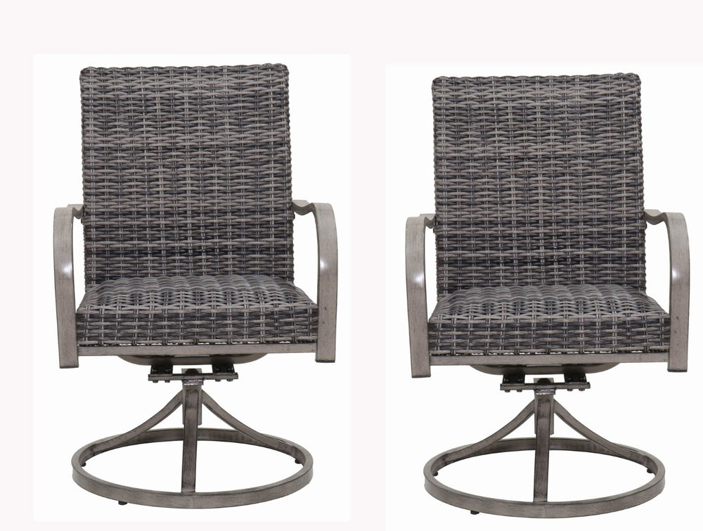 English Elm 2pcs Outdoor Swivel Wicker Dining Chairs All Weather Iron Frame Patio Set W3990P436953
