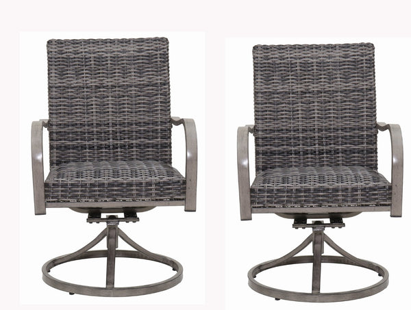 English Elm 2pcs Outdoor Swivel Wicker Dining Chairs All Weather Iron Frame Patio Set W3990P436953