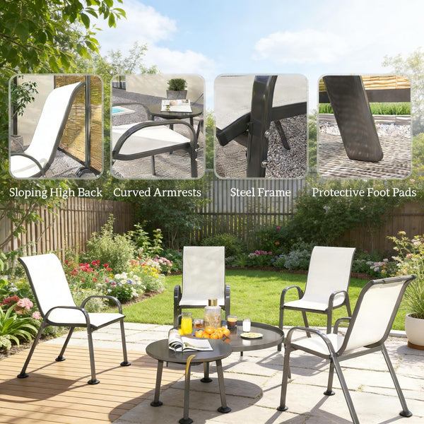 English Elm Stackable Outdoor Dining Chairs Set of 4 Mesh Back Patio Seating with Steel Frame T3971P444964