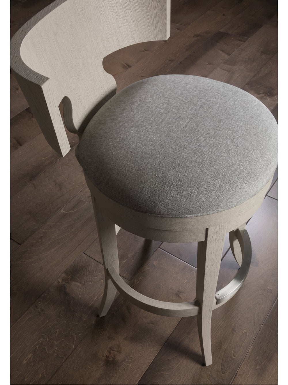 Lexington Artistica Home Fuente Swivel Stool - Elegant Curved Back, Soft Upholstered Seat, And Modern Stainless Steel Finish Light Gray Wood 2106-896-01