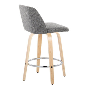 English Elm Toriano 26" Fixed Height Counter Stool Set Of 2 - Stylish Swivel With Natural Wood And Grey Fabric B202S00416-GIGA