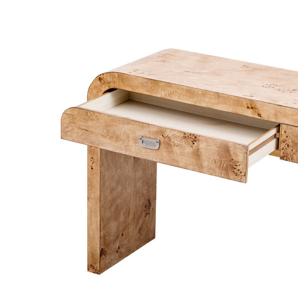 English Elm U_style Burl Veneer Console Table with Two Drawers for Foyer Living Room Hallway Natural Wood+Brown N711P216235D
