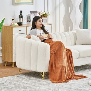 English Elm 61" Chenille Tufted Loveseat with Gold Legs Glam Compact Sofa for Apartment Living W3373S00072