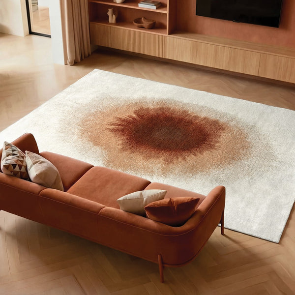 Louis de Poortere Meditation Collection Drop Low Pile Area Rug with Bold Artistic Motif for Modern Interiors Indian Snow 6'7 x 9'2 120242