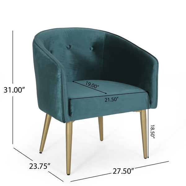 English Elm Christopher Knight Home® - DINING Arm Chair with Velvet Button Tufting, Modern Glam Tub Seat and Gold-Accent Iron Legs Teal 70727.00T