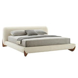 VIG Furniture Modrest Fleury - Contemporary Cream Fabric and Walnut  Bedroom Set VGCS-21073-BED-SET