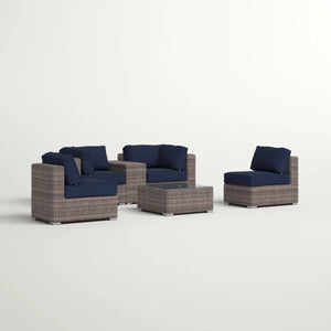 English Elm Fully Assembled Hdpe Wicker Patio Conversation Set - Comfortable 6-Piece Seating For 4 Outdoors B120S00232