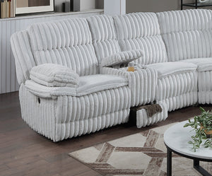 English Elm Light Light Gray Fur Corduroy U-Shaped Sectional Sofa with Console Cup Holders, Storage & Dual Recliners B011S01739