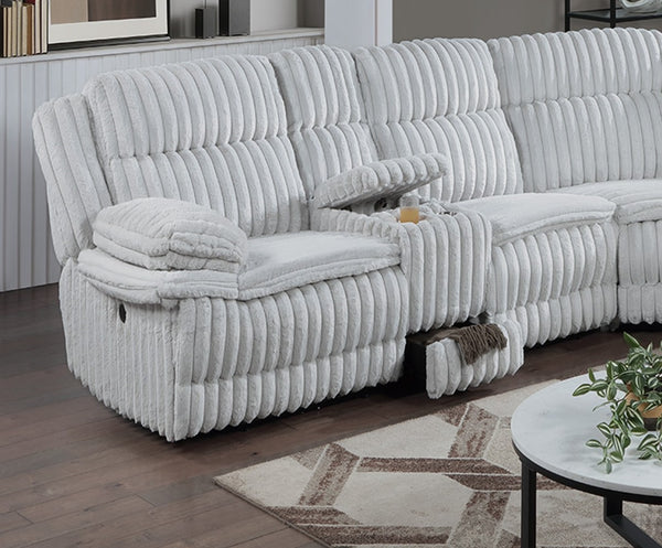 English Elm Light Light Gray Fur Corduroy U-Shaped Sectional Sofa with Console Cup Holders, Storage & Dual Recliners B011S01739