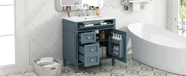 English Elm 30'' Modern Bathroom Vanity With Ceramic Sink, 3 Drawers & Cabinet Storage For Organized Elegance N710P206904M