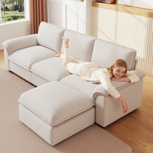 English Elm Cloud Sectional Sofa with Movable Chaise Soft Chenille Upholstery for Modern Living Rooms Beige W1359S00062