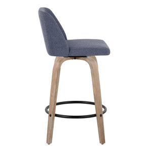 English Elm 26" Swivel Counterstools Whitewashed Wood Blue Upholstered Seat Set of 2 for Kitchen B202S00400