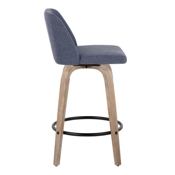 English Elm 26" Swivel Counterstools Whitewashed Wood Blue Upholstered Seat Set of 2 for Kitchen B202S00400