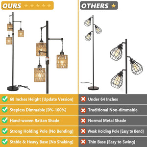 English Elm Floor Lamp - Elegant Rattan Design With Stepless Dimming, Perfect For Cozy Home Décor & Lighting W2738P185406