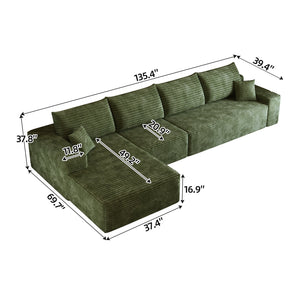English Elm 135" Cloud Sectional Couch - Cozy Modular L-Shape Sofa With Reversible Chaise In Plush Green Fabric W2824S00125