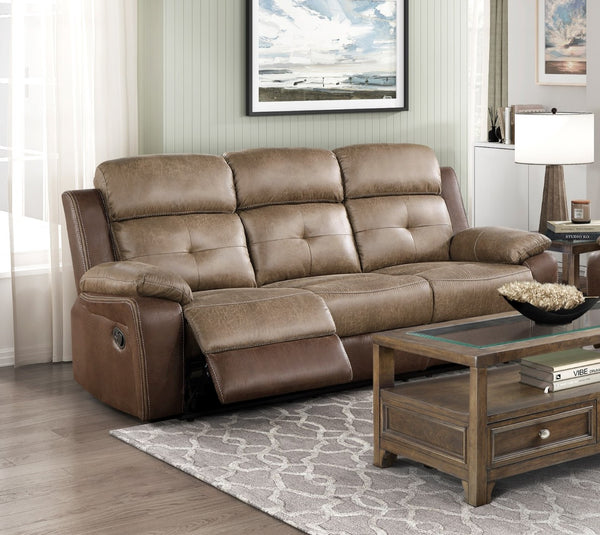 English Elm Plush Microfiber Reclining Sofa with Tufted Arms and Solid Wood Frame for Living Rooms B011P228557