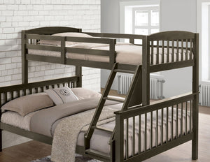 English Elm Transition Twin Full Bunk Bed With Modern Slat Design, Angled Ladder, Safe Gray Finish For Kids B2741S00274-GIGA