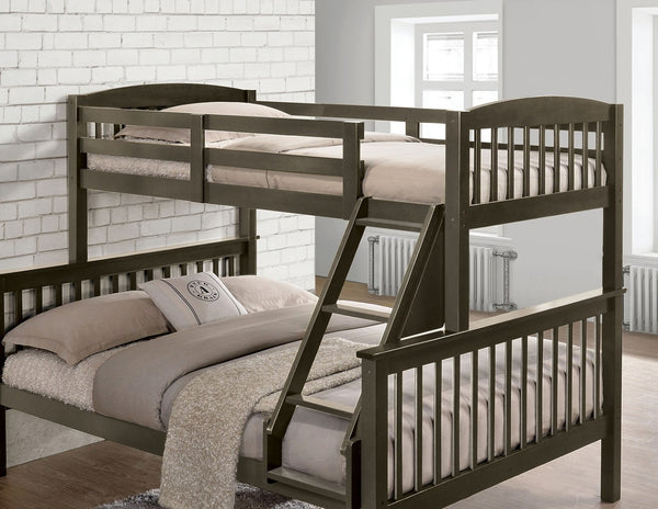 English Elm Transition Twin Full Bunk Bed With Modern Slat Design, Angled Ladder, Safe Gray Finish For Kids B2741S00274-GIGA
