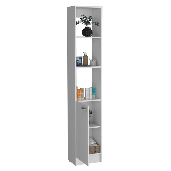 English Elm Parks Linen Bathroom Storage Cabinet Tall 70.8" White Engineered Wood 6-Shelf One-Door Organizer B070P188844