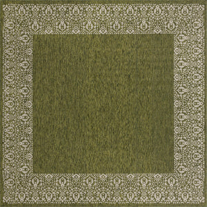 Unique Loom Outdoor Border Floral Border Machine Made Floral Rug Green, Ivory/Gray 13' 0" x 13' 0"