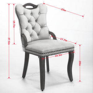 English Elm Velvet Upholstered Dining Chair with Handmade Tufting, Solid Wood Handles, Copper Nail Trim, Set of 2 Beige W1143P338140