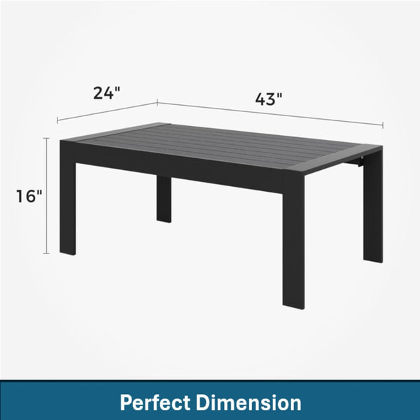 English Elm 43" Outdoor Aluminum Coffee Table Wpc Slatted Top Rust Proof Modern Patio Lounge B082P454979