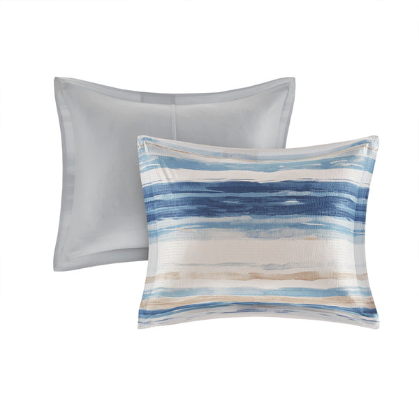 English Elm 8 Marina Seersucker Comforter & Quilt Set Full/Queen - Watercolor Stripe, Hypoallergenic, Layerable Blue 23.62 L x 18.9 W x 17.13 H B03597096