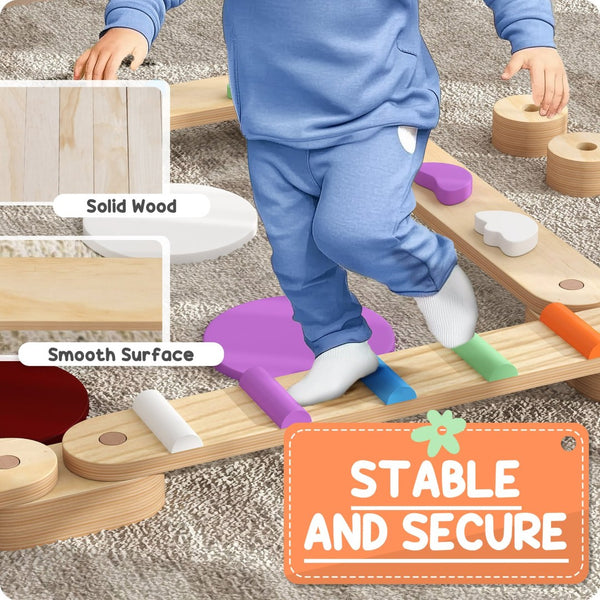 English Elm Qaba Kids Balance Beam Set – Versatile Wooden Obstacle Course For Toddlers 3-8, Indoor/Outdoor Play W2225P249790-GIGA
