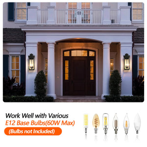 English Elm 2-Pack Outdoor Wall Lanterns 22" with Dusk-to-Dawn Sensor, Matte Black Aluminum, Clear Glass Panels W2312P374779