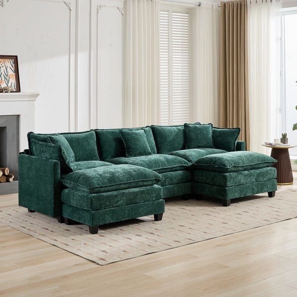 English Elm Cloud 3-Seat Modern Sectional Sofa In Soft Green Chenille - Comfy, Modular & Ergonomic Design For All Spaces W1143S00016