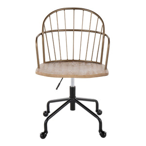 English Elm Riley Farmhouse Adjustable Office Chair - Rustic White-Washed Wood & Antique Copper Metal Design B202P223952-GIGA