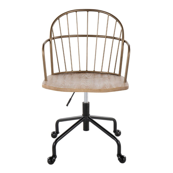 English Elm Riley Farmhouse Adjustable Office Chair - Rustic White-Washed Wood & Antique Copper Metal Design B202P223952-GIGA