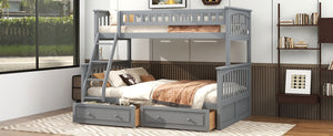 English Elm Twin Convertible Bunk Bed with Built-In Rolling Drawers and Solid Pine/MDF Frame, Space-Saving Durable Design Gray N7090004020E