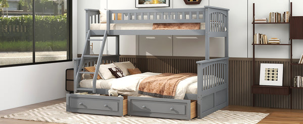 English Elm Twin Convertible Bunk Bed with Built-In Rolling Drawers and Solid Pine/MDF Frame, Space-Saving Durable Design Gray N7090004020E