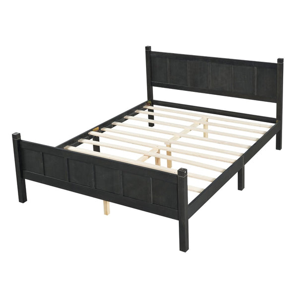 English Elm Queen Platform Bed Shaker Farmhouse Style with Vertical Slat Headboard and Wood Grain Finish Black N733P422480E