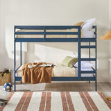 Simple Solid Wood Twin Over Twin Bunk Bed Midnight Navy SOPB3HMNWP Walker Edison