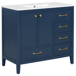English Elm Christopher Knight Home® - 36" Vintage-inspired Bathroom Vanity with Ceramic Sink, Solid Wood Frame, Soft-Close Drawers, Spacious Storage Blue N759P293646C