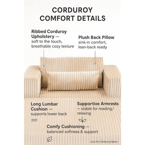 English Elm Oversized Corduroy Floor Lounge Chair with Modular Ottoman All Foam Deep Seat Beige W3326S00026