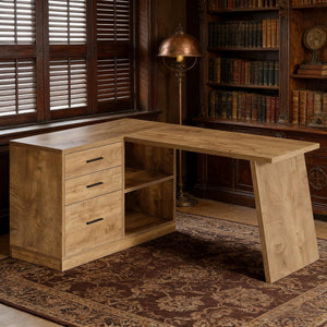 English Elm Office Writing Desk with Hutch Rustic Veneer Top Black Metal Frame Industrial Storage T3971P461055