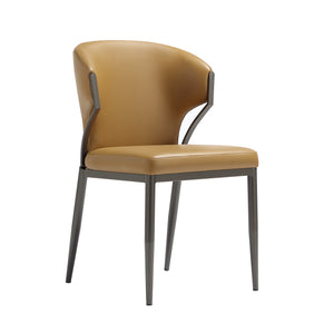 English Elm Kirsten Wood Vegan Leather Dining Chair with Plush Foam Seat, Grey Metal Frame, Industrial Chic Finish Camel B365P397840