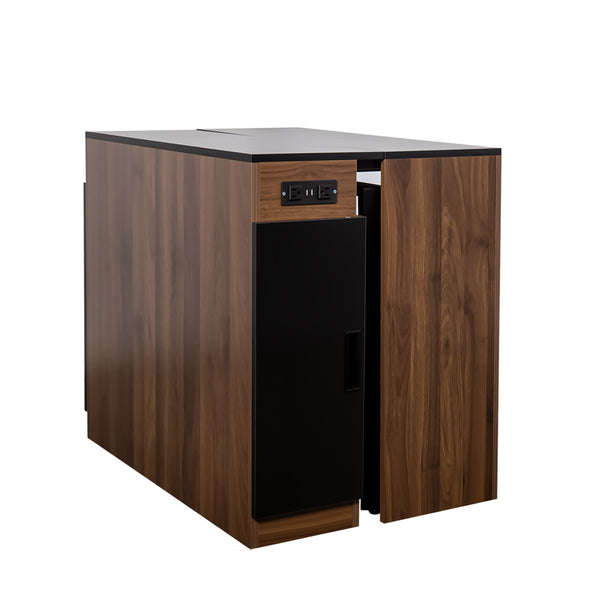 English Elm Modern Extendable Dining Table with Built-In Outlet, USB Ports & Storage, Space-Saving Console to 118" Walnut+black W331S00190