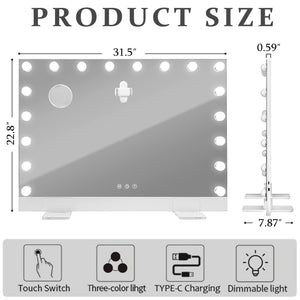 English Elm 31.5"x22.8" Selfie Remote Vanity Mirror with 18 LEDs, 10X Magnifier, Magnet Phone Mount, Slim Design W3660P373024