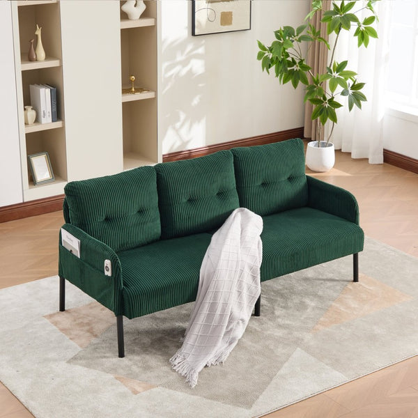 English Elm United We Win Corduroy Loveseat Plush Ergonomic Sofa with Spring Support Metal Legs Emerald W1568P410052
