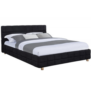 English Elm Modern Upholstered Bed Queen Platform Frame with Plush Grid Jute Fabric, Low-Profile Eco Chic Design Black 84 L x 11 W x 9 H B011S01858