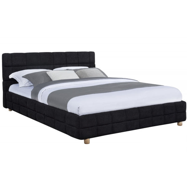English Elm Modern Upholstered Bed Queen Platform Frame with Plush Grid Jute Fabric, Low-Profile Eco Chic Design Black 84 L x 11 W x 9 H B011S01858
