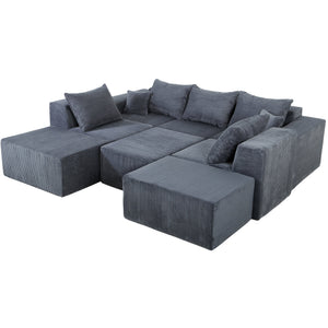 English Elm 8-Piece Modular U-Shaped Sectional Sofa with Oversized Chaise and Bed, Corduroy Luxury, No Assembly Needed Grey W3163S00041
